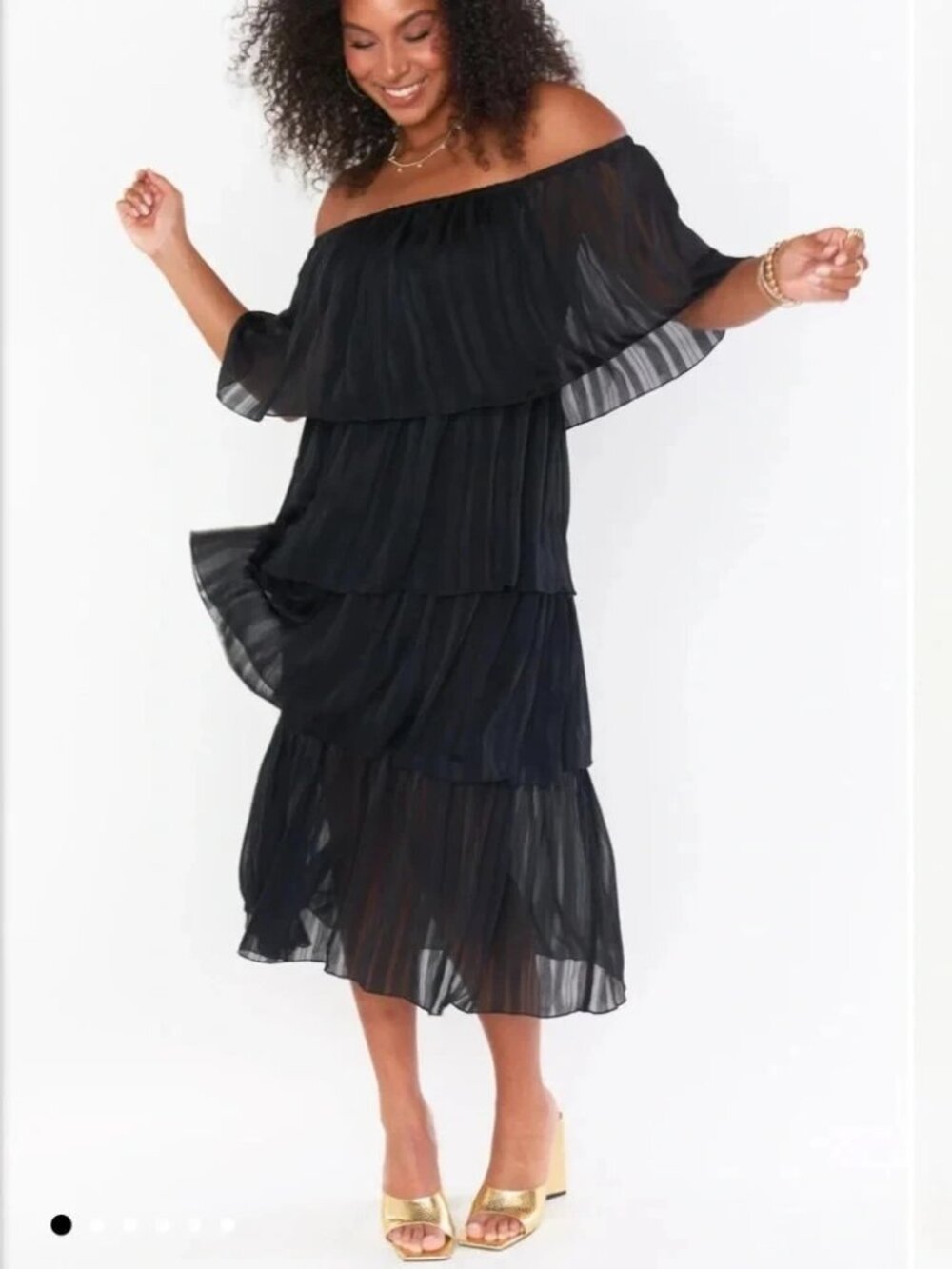 Show Me Your Mumu Lana Midi Dress Sz XL Black Tiered Off the Shoulder Semi Sheer